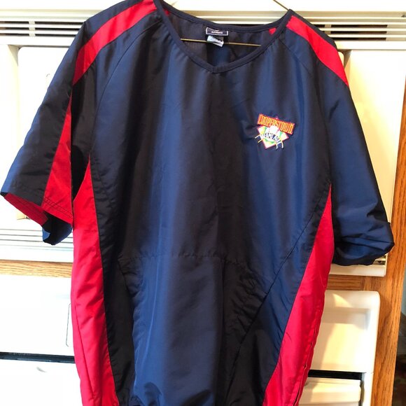 Men's Cooperstown Dreams Park Short Sleeve Windbreaker Blue & Red Medium - Picture 1 of 7